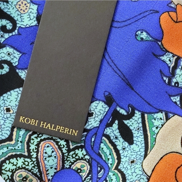 Kobi Halperin Arlene Floral Paisley Blue Green Designer Wide Leg Artsy Pants, XL - Picture 6 of 8